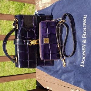 Dooney and Bourke Claire Croco Embossed Plum Satchel Bag with Matching Wallet